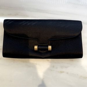 AUTHENTIC  YSL YVES SAINT LAURENT Muse Clutch Black Satin Paris, France gold
